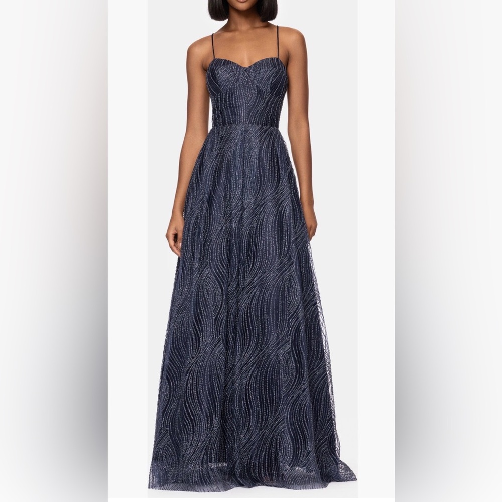 Blondie Nites Navy and Silver Maxi Glitter Dress